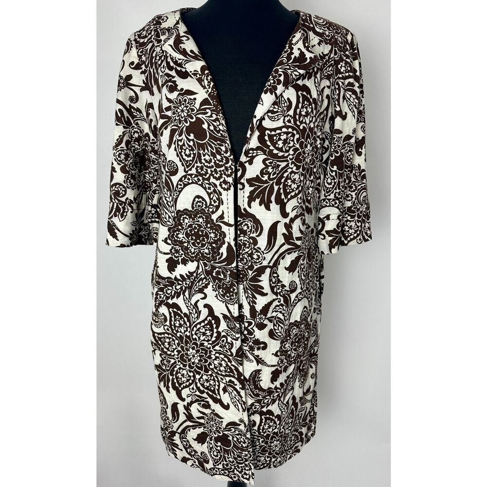 Eliza J Large Linen Blend Open-Front Topper Jacket Chocolate Brown Coastal Boho